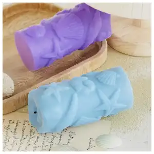 Vela cilíndrica con diseño de mar miniatura 3
